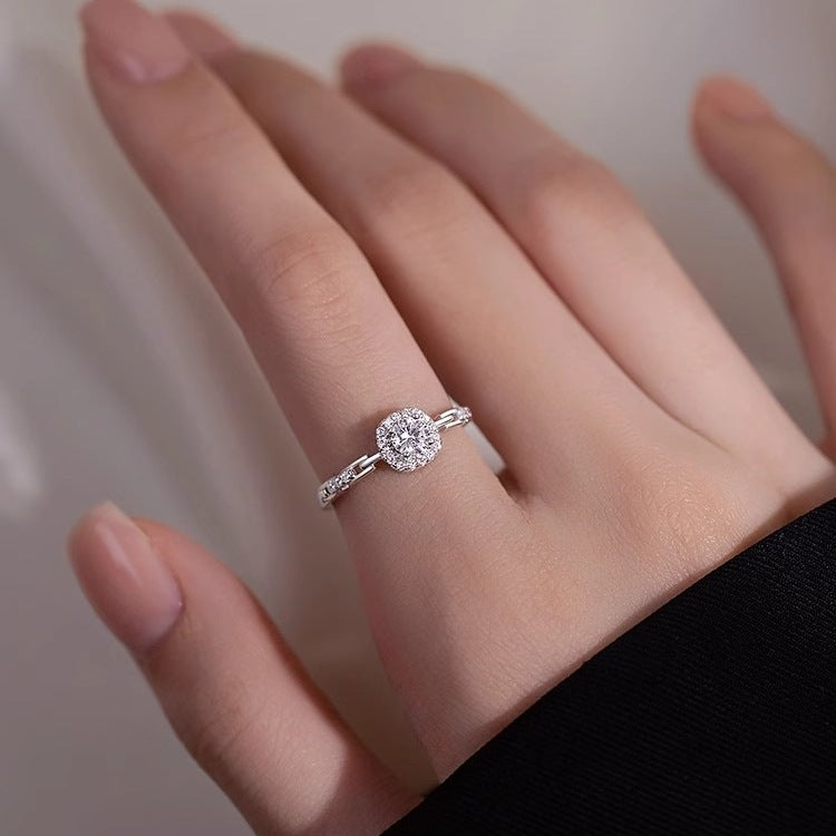 925 Sterling Silver Flash Square Zircon Female Ring