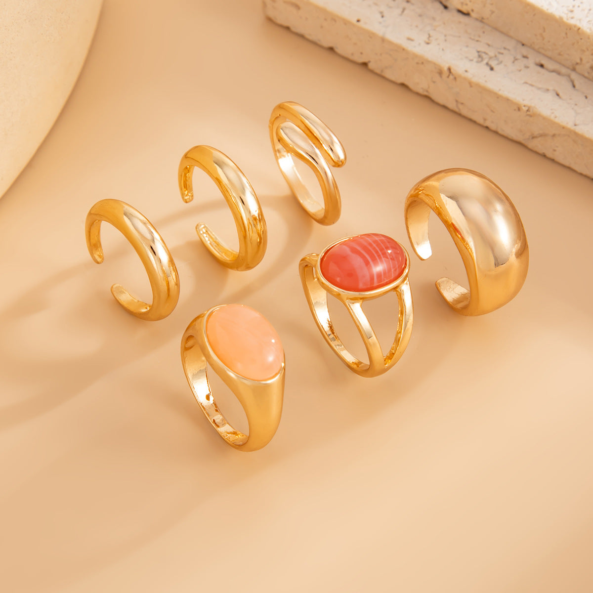 Planderful Vienna Verve Gemstone Ring Set Stackable Lava Rings For Bold Fashion Lovers Statement Jewelry