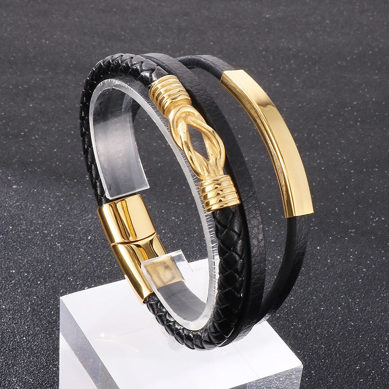 Planderful Magnetic Stainless Rope Leather Bracelet For Men