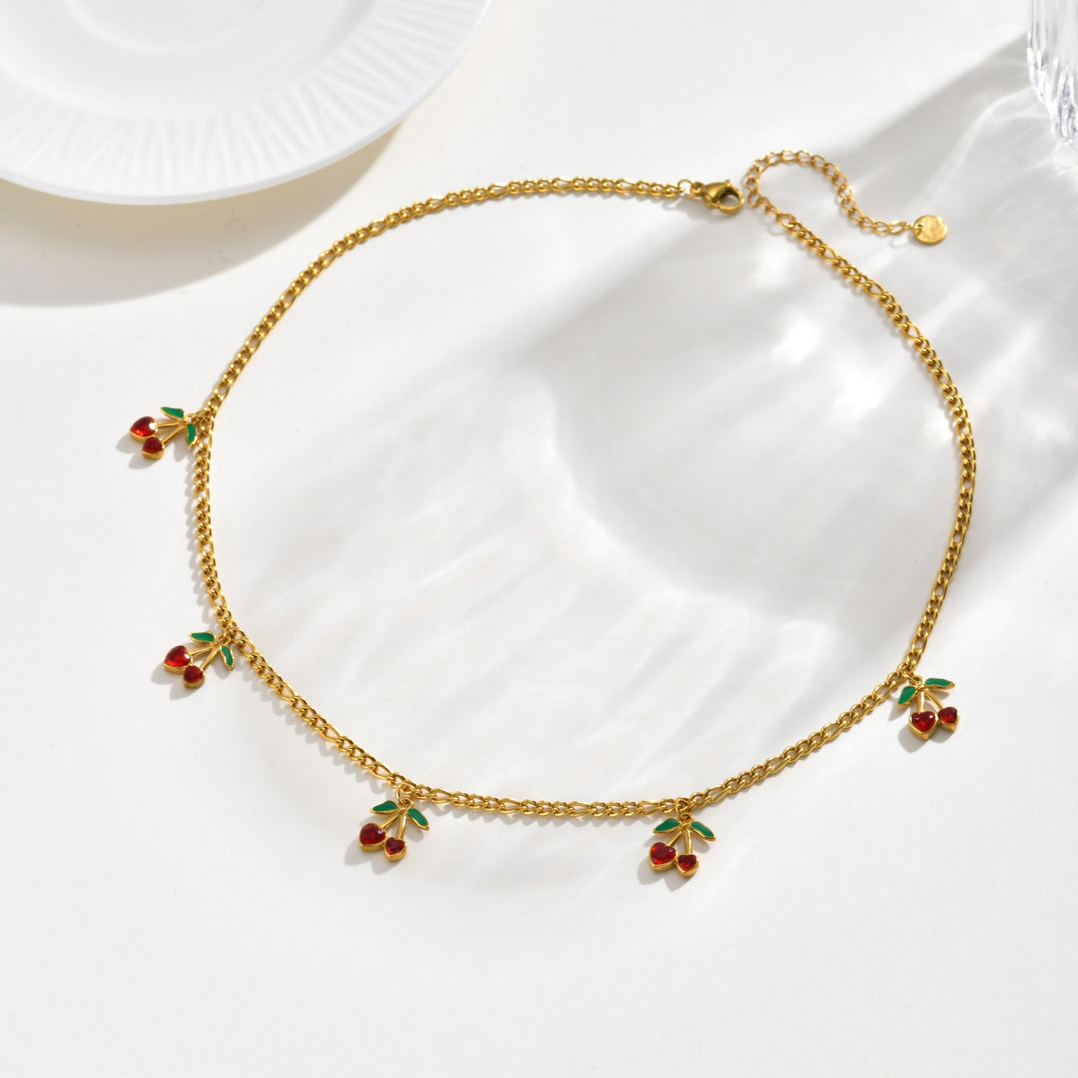 Stainless Steel Nk Chain Zircon Cherry Daily Stacked Street Wear Holiday Gift Necklace