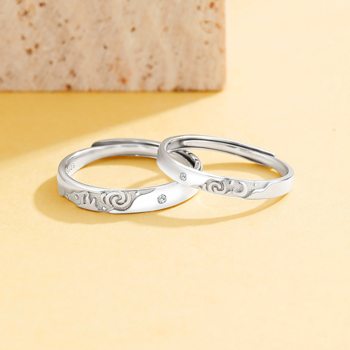 Planderful Jewelry Sterling Silver Couple Ring Mountains And Rivers Moonlit Reflection For Him And Her