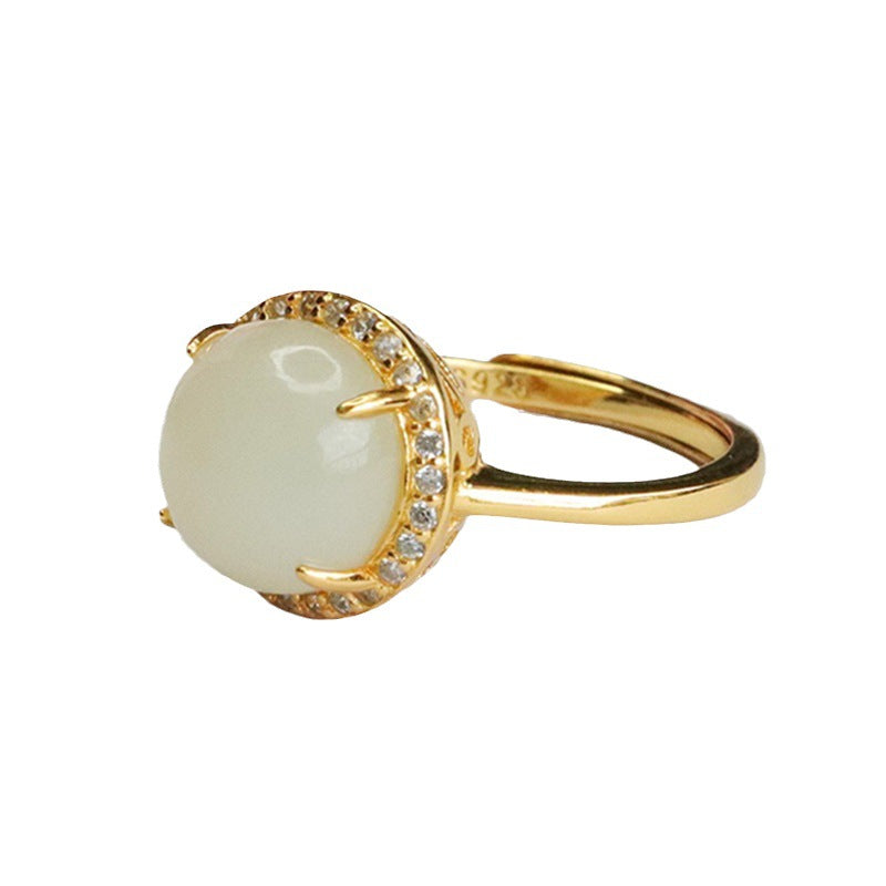 Hotan Jade Zircon Sterling Silver Halo Ring