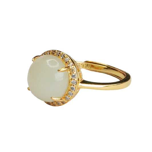 Hotan Jade Zircon Sterling Silver Halo Ring