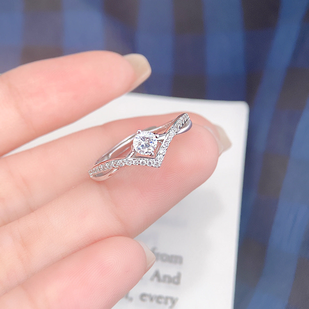 S925 Sterling Silver Zircon Halo Ring — Adjustable