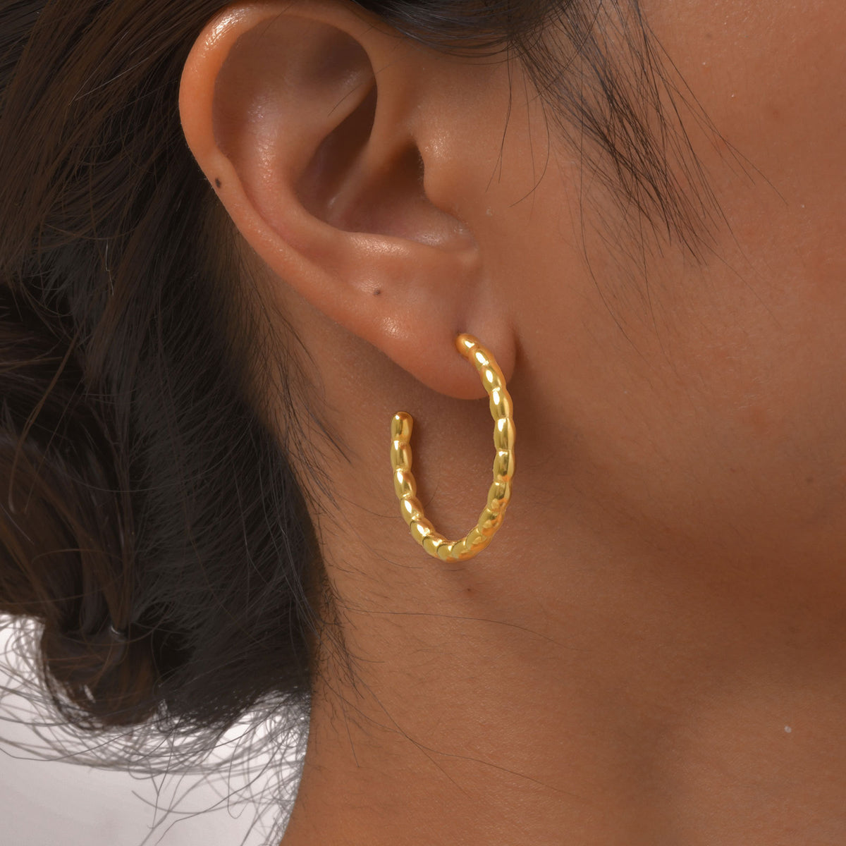 Gold-Tone Textured Open Hoop Earrings
