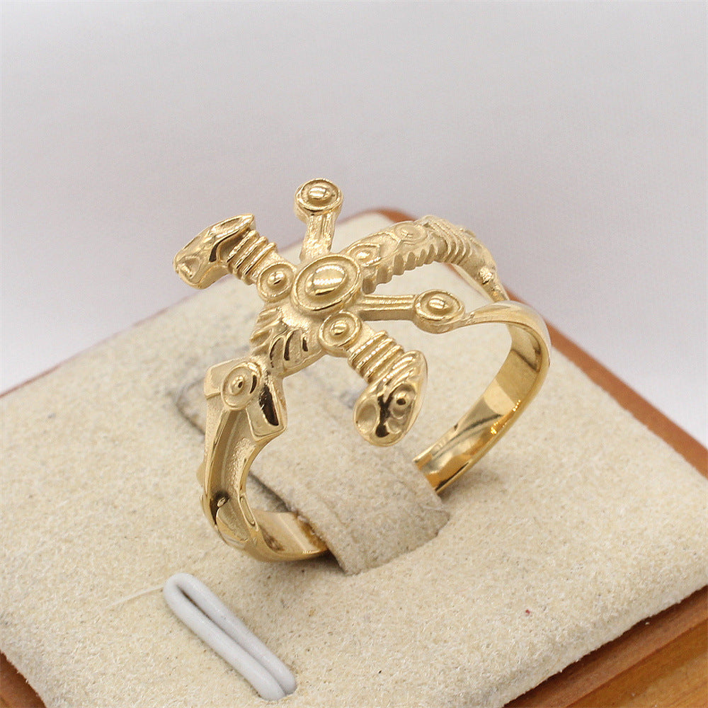 Planderful Titanium Steel Ring Unisex Durable Retro Japanese Sword Style For Men And Women