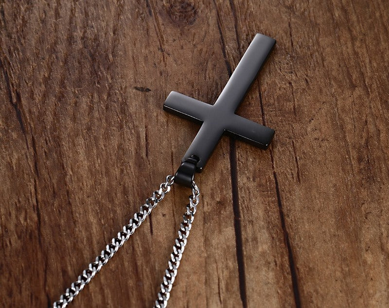 Stainless Steel Cross Pendant Gold Sweater Necklace Men