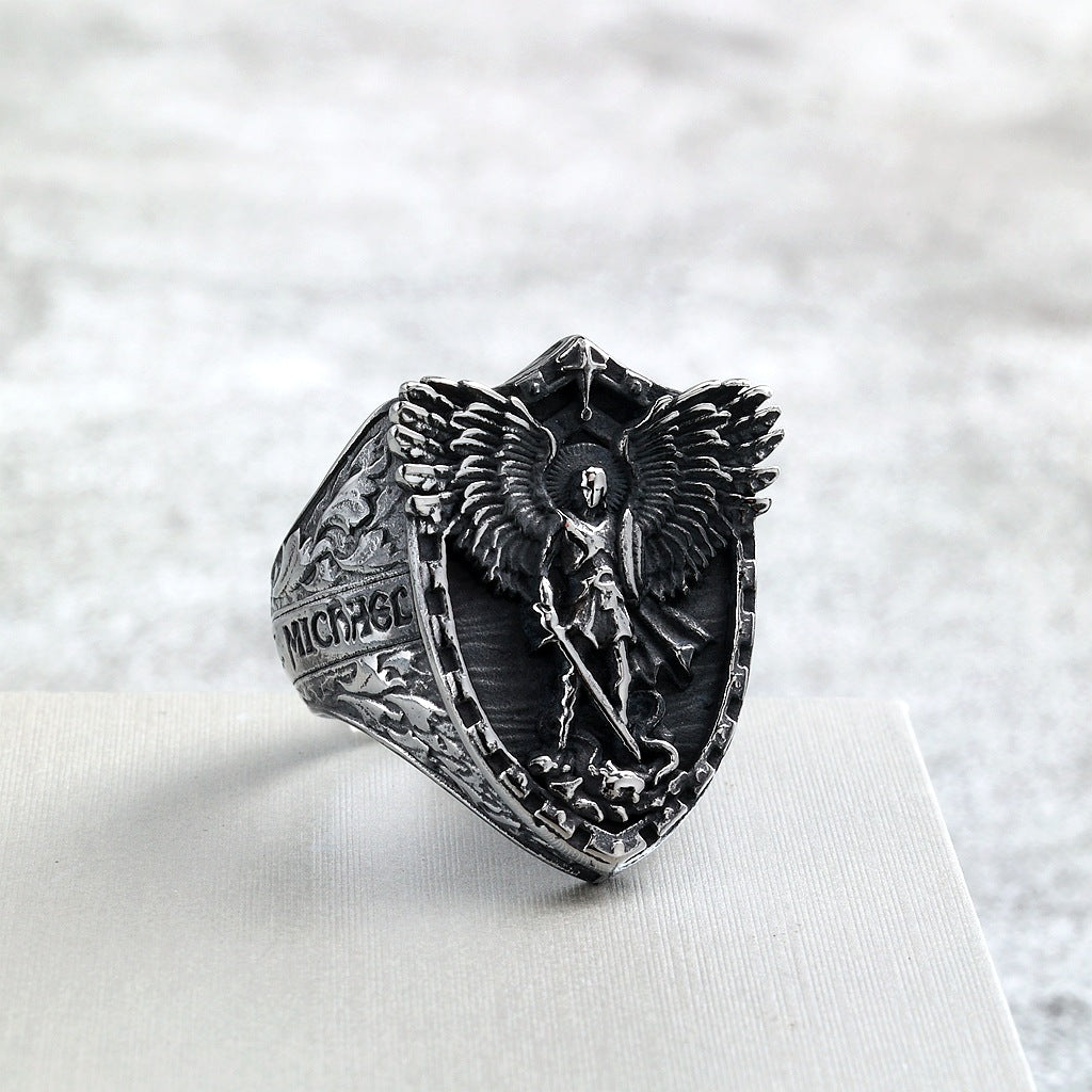 Punk St. Michael Dragon Stainless Steel Men's Ring