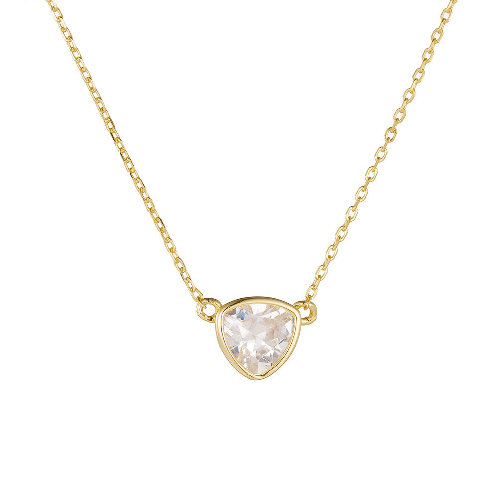 S925 Sterling Silver Geometric Triangular Zircon Pendant Necklace Single Clavicle Chain