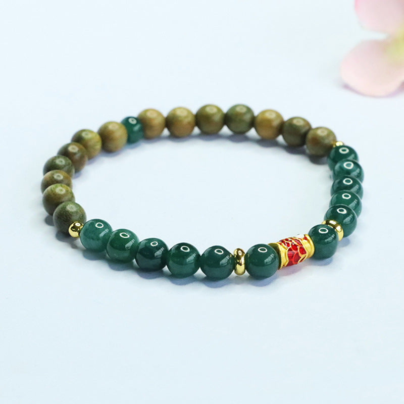 Blue Water Jadeite Green Sandalwood 6 mm Beaded Bracelet