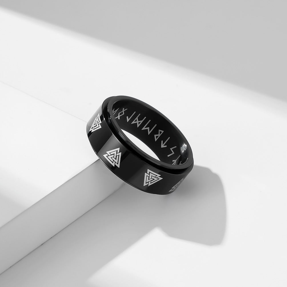 Planderful Celtic Eternal Triangle Knot Rotating Stainless Steel Ring For Men Premium Nordic Viking Jewelry