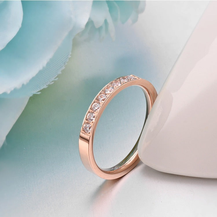 Stainless Steel Zircon Women's Ring – Micro- Zircon Rose Gold