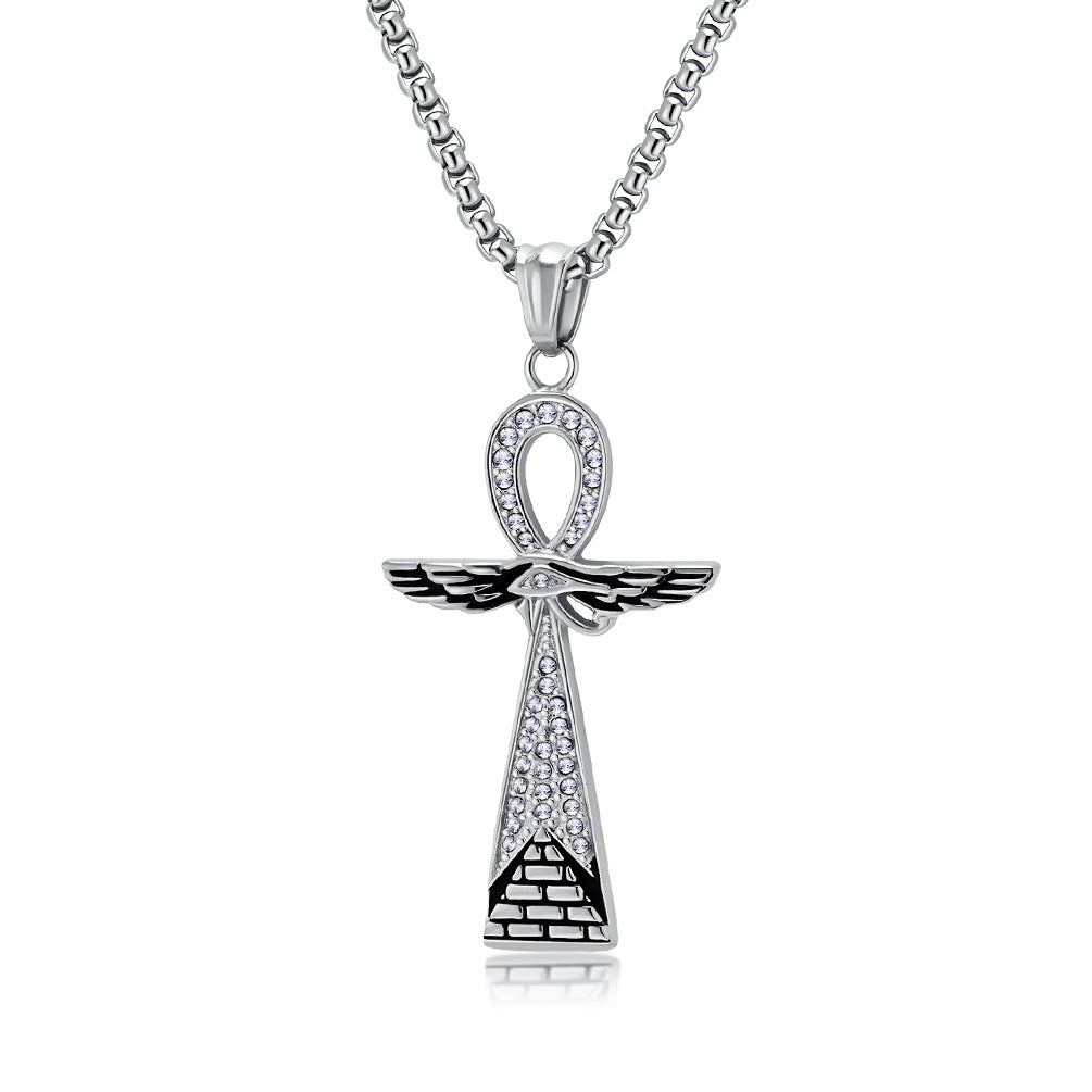 Planderful Ankh Cross Necklace for Men Durable Titanium Steel Retro Literary Egyptian Pendant Hipster Accessory