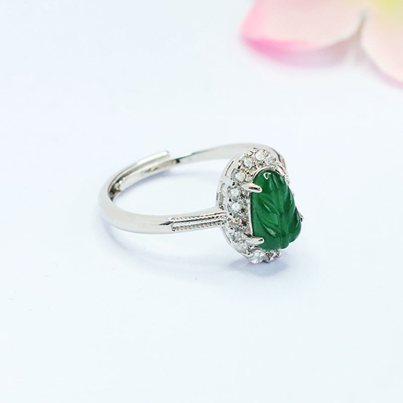Jadeite Leaf 925 Silver Ring