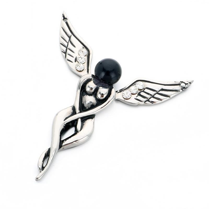 Dark Retro Old Dragonfly Snake Woman Fallen Angel Stainless Steel Men's Pendant Necklace