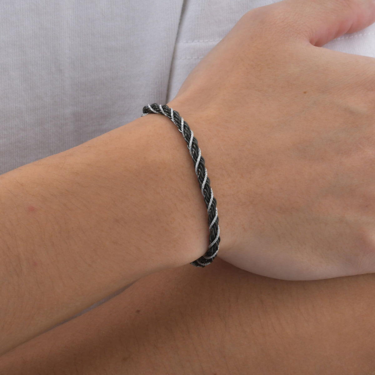 Braided Black Stainless Steel Bracelet for Men