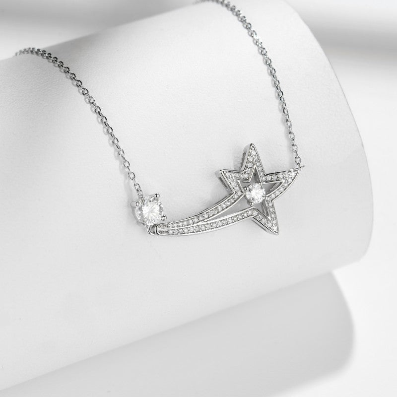 Planderful Moissanite Pentagram Necklace S925 0.5 Carat Classic Comet Design For Women Sparkling Gift