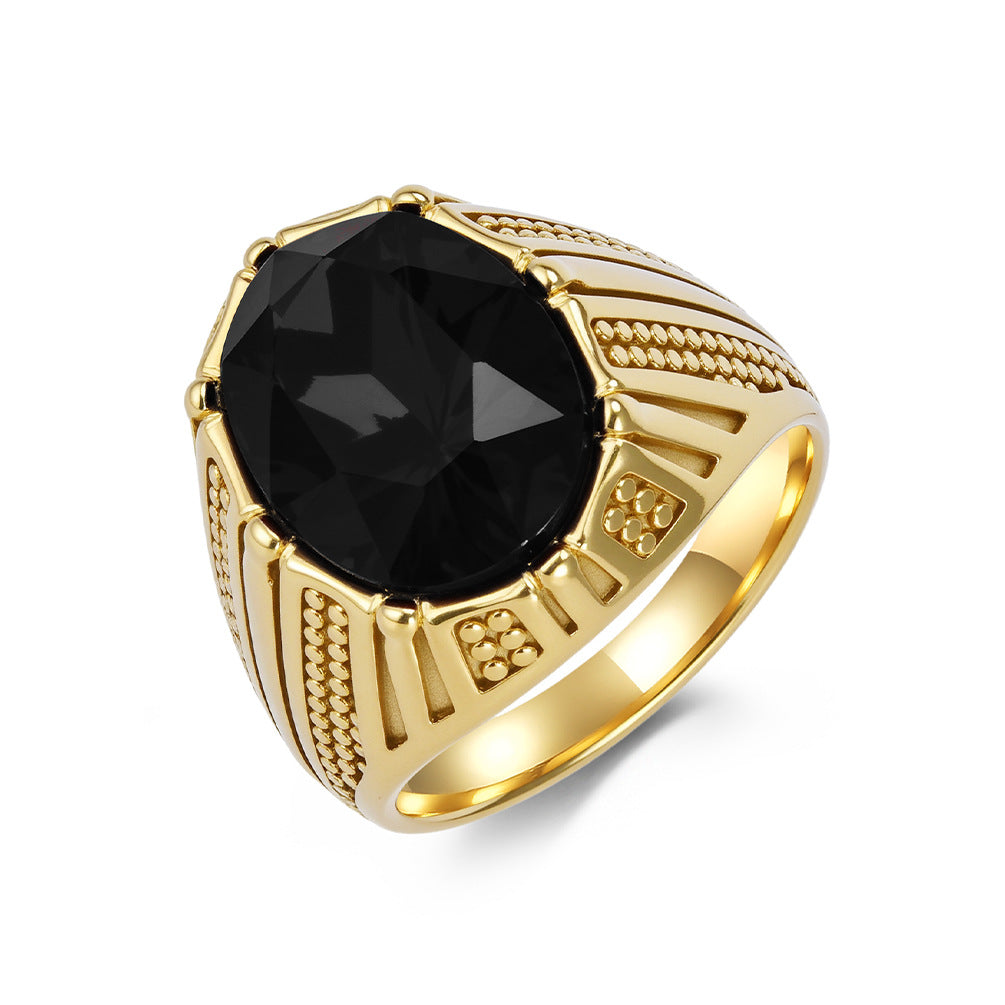 Planderful Mens Stainless Steel Inlaid Glass Gem Ring Personalized High End Gift For Him