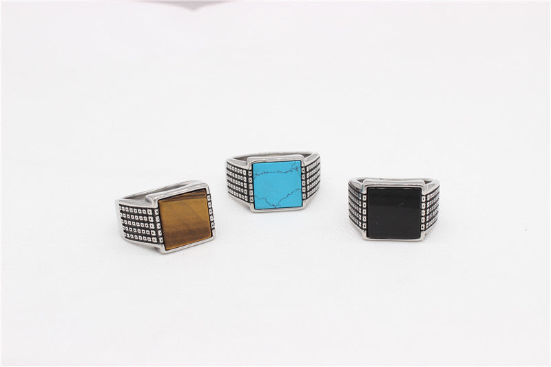 Planderful Titanium Steel Ring For Men Unisex Retro Square Gemstone Protection Statement Everyday Genie Collection