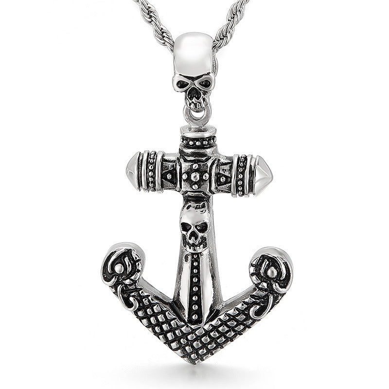 European and American Trendy Retro Cross Anchor Skull Titanium Steel Men's Pendant