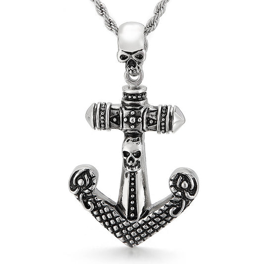 European and American Trendy Retro Cross Anchor Skull Titanium Steel Men's Pendant