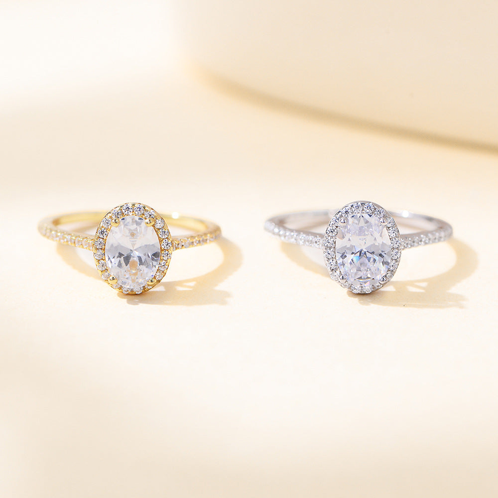 Planderful S925 Sterling Silver Oval Zircon Engagement Ring For Women Elegant Everyday Genie Collection