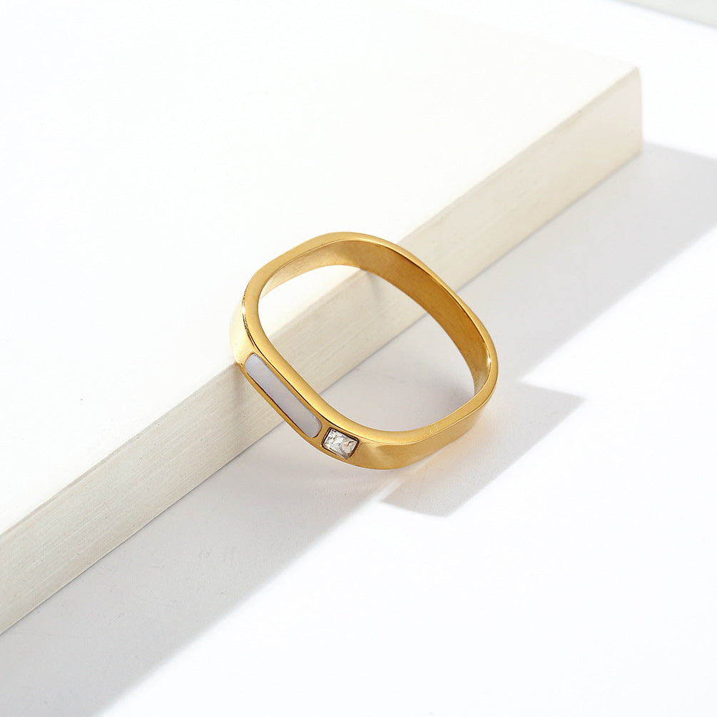 Niche Personality Light Luxury Inlaid Shell Titanium Steel Ring