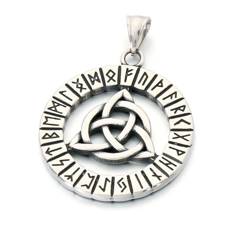 Vintage Viking Celtic Knot Luhn Rune Cross Pendant Slavic Sun Pattern Stainless Steel Necklace