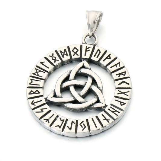 Vintage Viking Celtic Knot Luhn Rune Cross Pendant Slavic Sun Pattern Stainless Steel Necklace