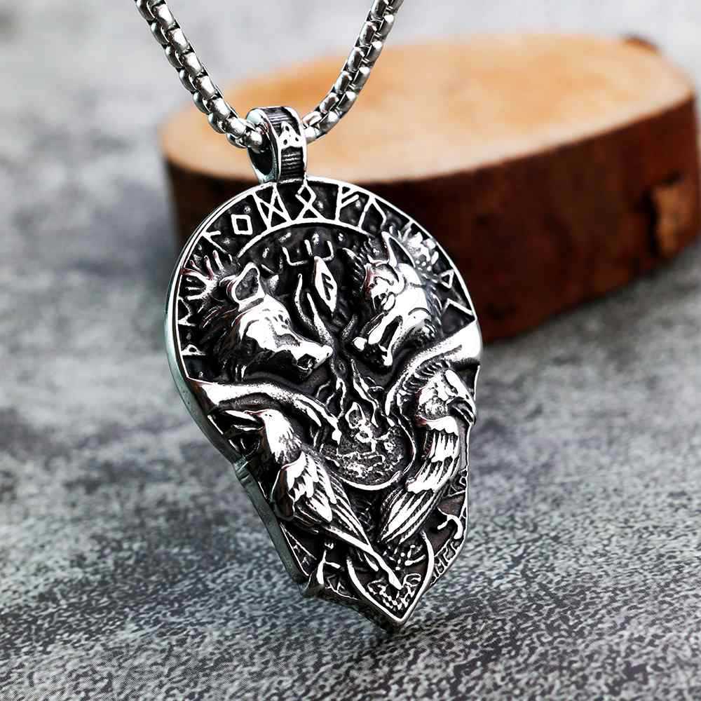 Vintage Viking Wolf Stainless Steel Men's Pendant Necklace
