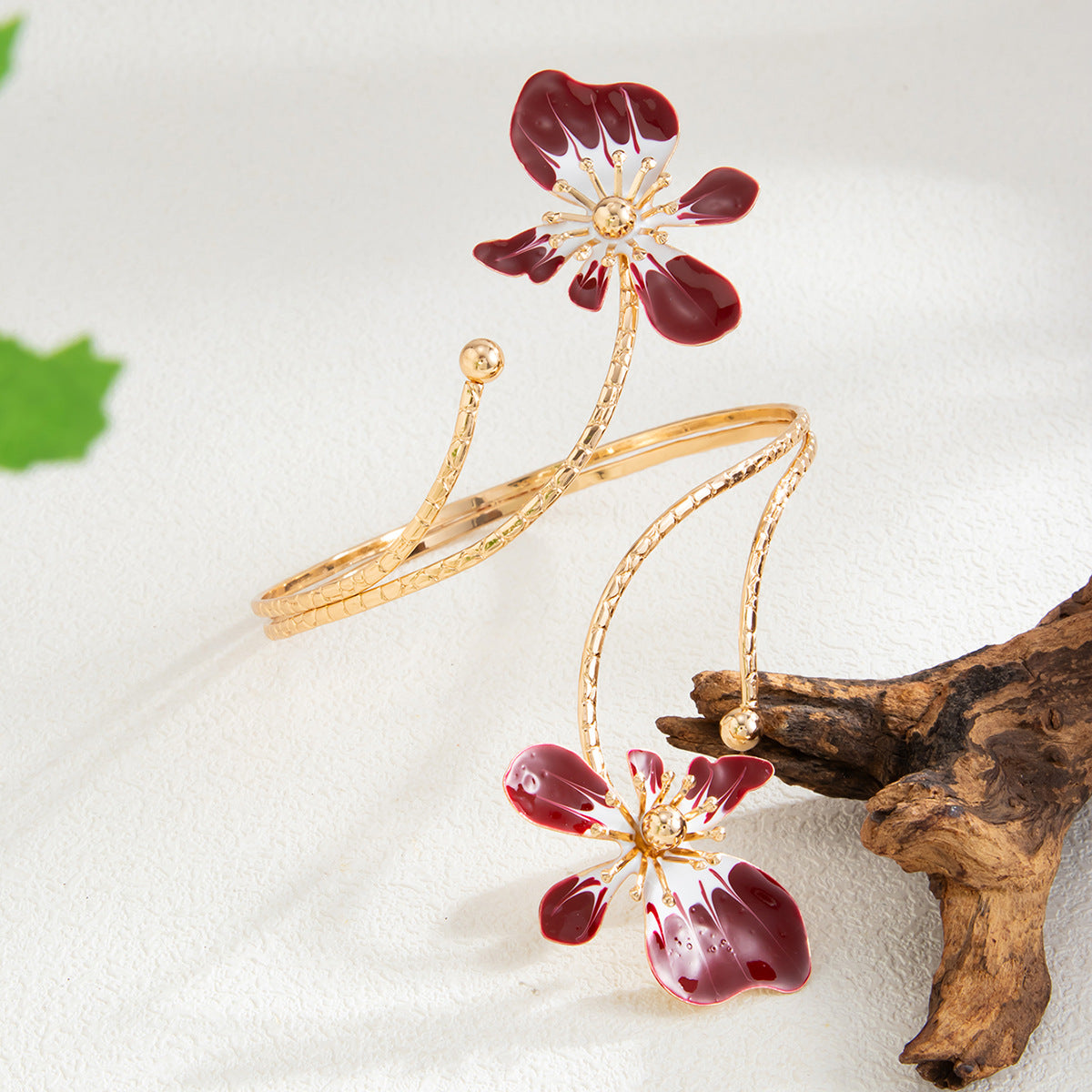 Planderful Vienna Verve Dripping Flower Open Arm Bracelet Adjustable Exotic Petal Winding Jewelry For Women