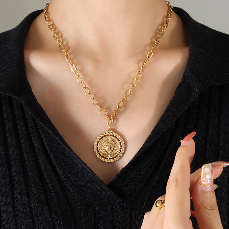 Regal Gold-Plated Moon Lion Necklace
