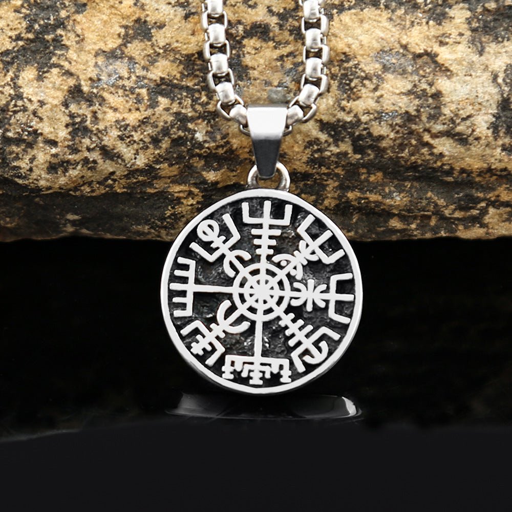 Nordic Jewelry Wholesale Stainless Steel Compass Pendant Odin Logo Necklace for Men