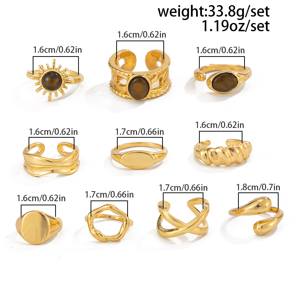 Planderful Vienna Verve Tiger's Eye Ring For Women Open Sun Metal Statement Jewelry