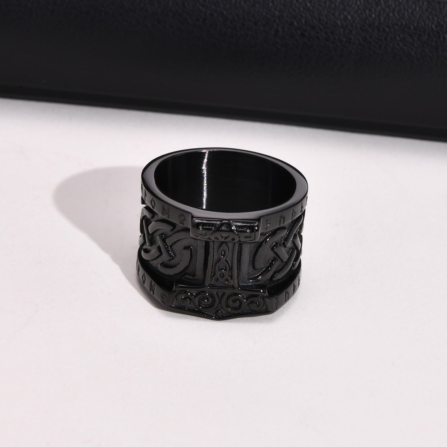 Cross-Border Fashion Jewelry Wholesale Stainless Steel Raytheon Hammer Celtic Knot Ring for Men