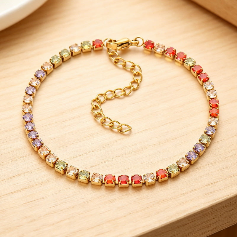 Style Color Square Zircon Stainless Steel Bracelet Exquisite Zircon Commuting Women's