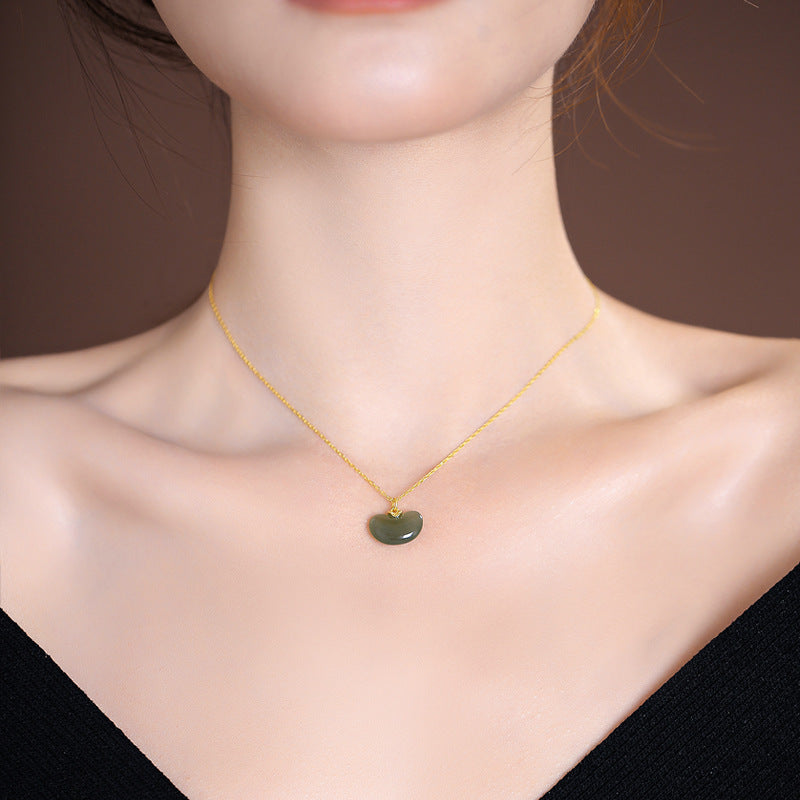 Fortune's Favor S925 Silver Necklace with Hetian Jade Pendant for Women