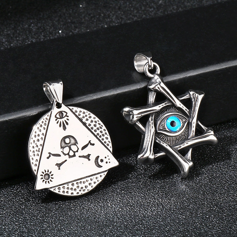 Punk Triangular Sweater Chain Pendant, Retro Hexagram Devil'S Eye Stainless Steel Pendant For Necklace