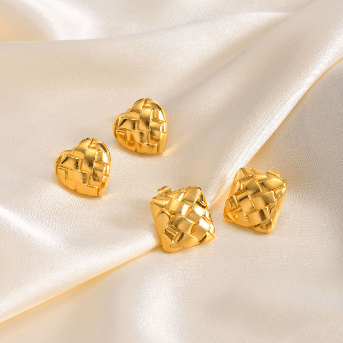 Gold-Tone Woven Square Stud Earrings