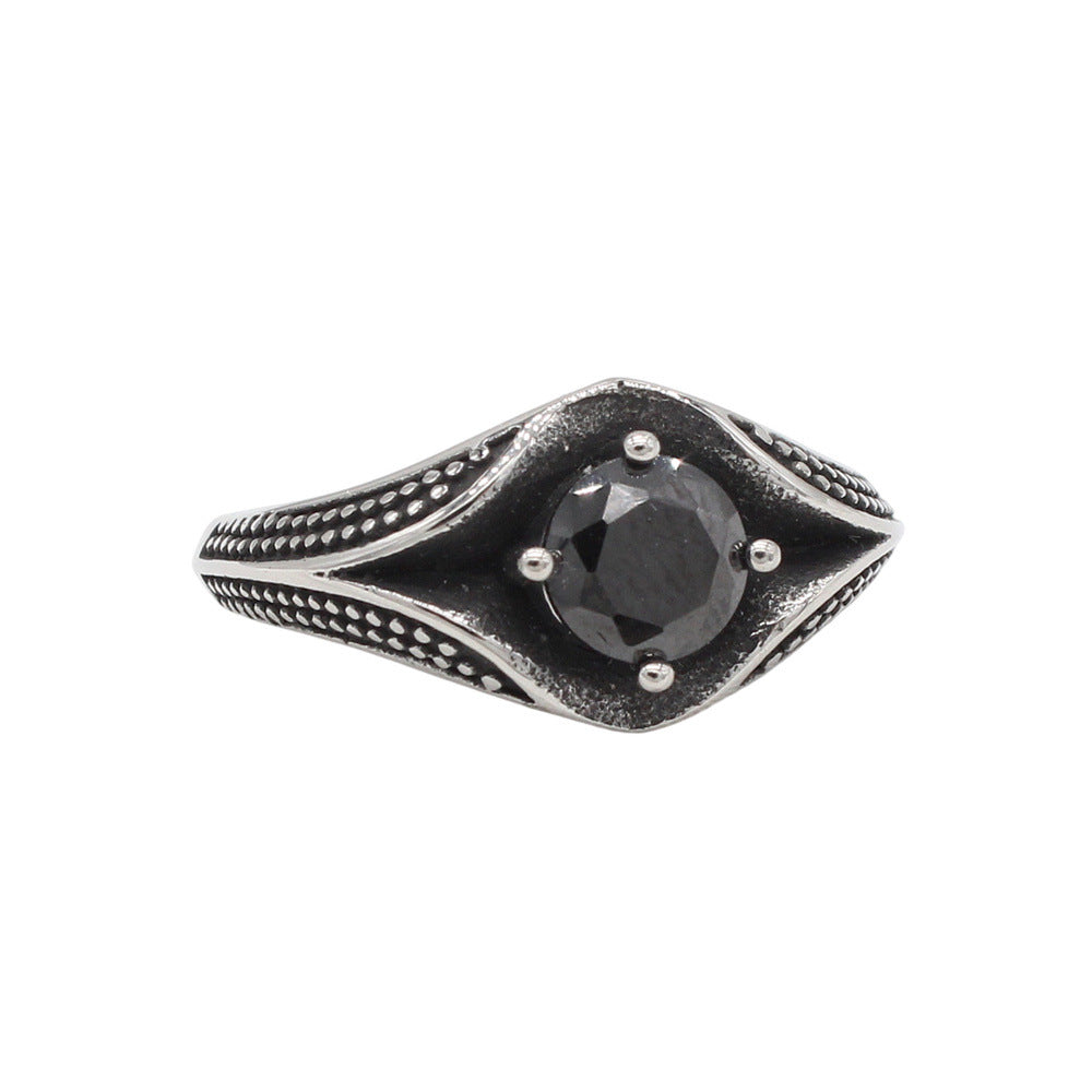Planderful Everyday Genie Unisex Titanium Steel Ring with Zircon Inlay Personalized Retro European American Style