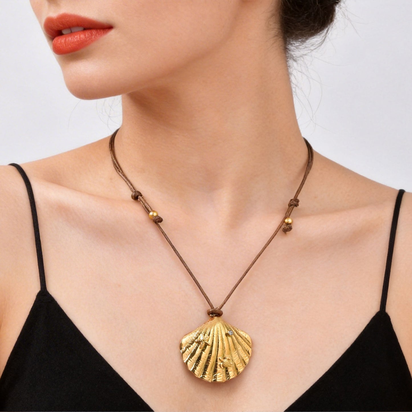 Ocean Wind Stainless Steel Shell Starfish Wax Rope Necklace High