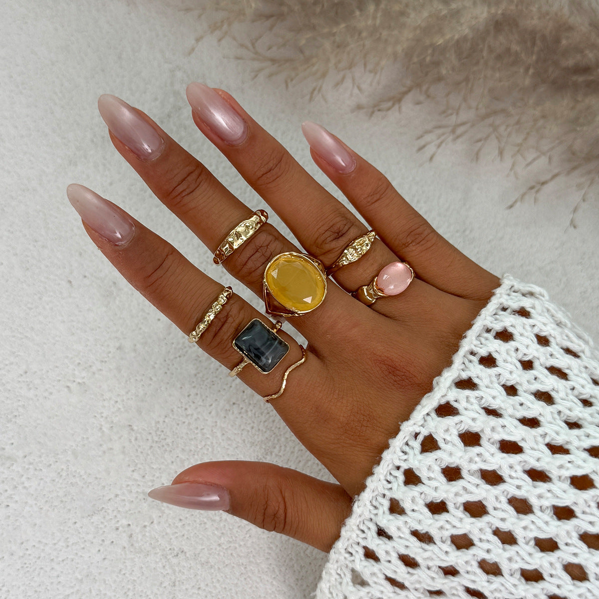 Planderful Vienna Verve Gemstone Ring Set Stackable Lava Rings For Bold Fashion Lovers Statement Jewelry