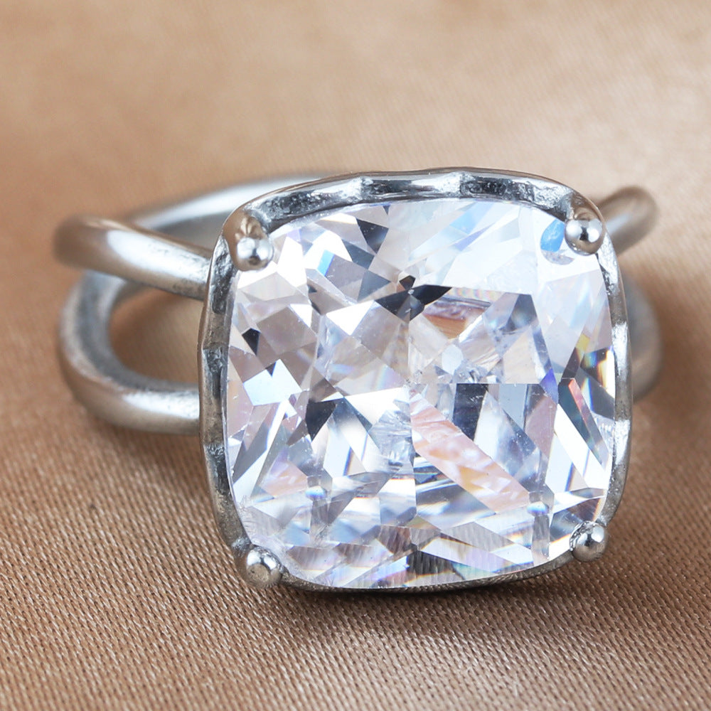 Trendy Retro Multi-Color Stone Titanium Steel Punk Square Ring for Girls