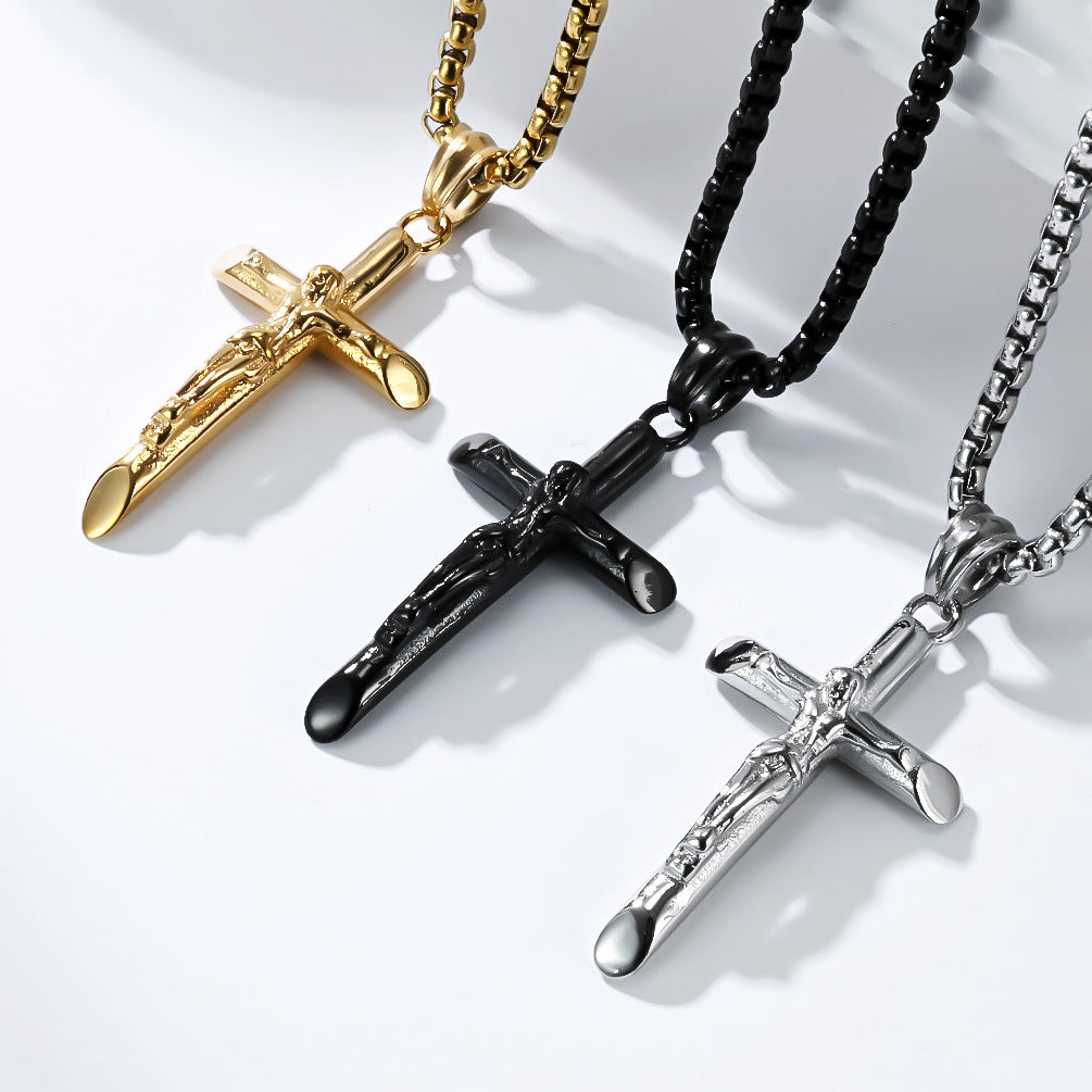 Planderful Titanium Steel Cross Necklace For Men Personalized Hip Hop Pendant Everyday Genie