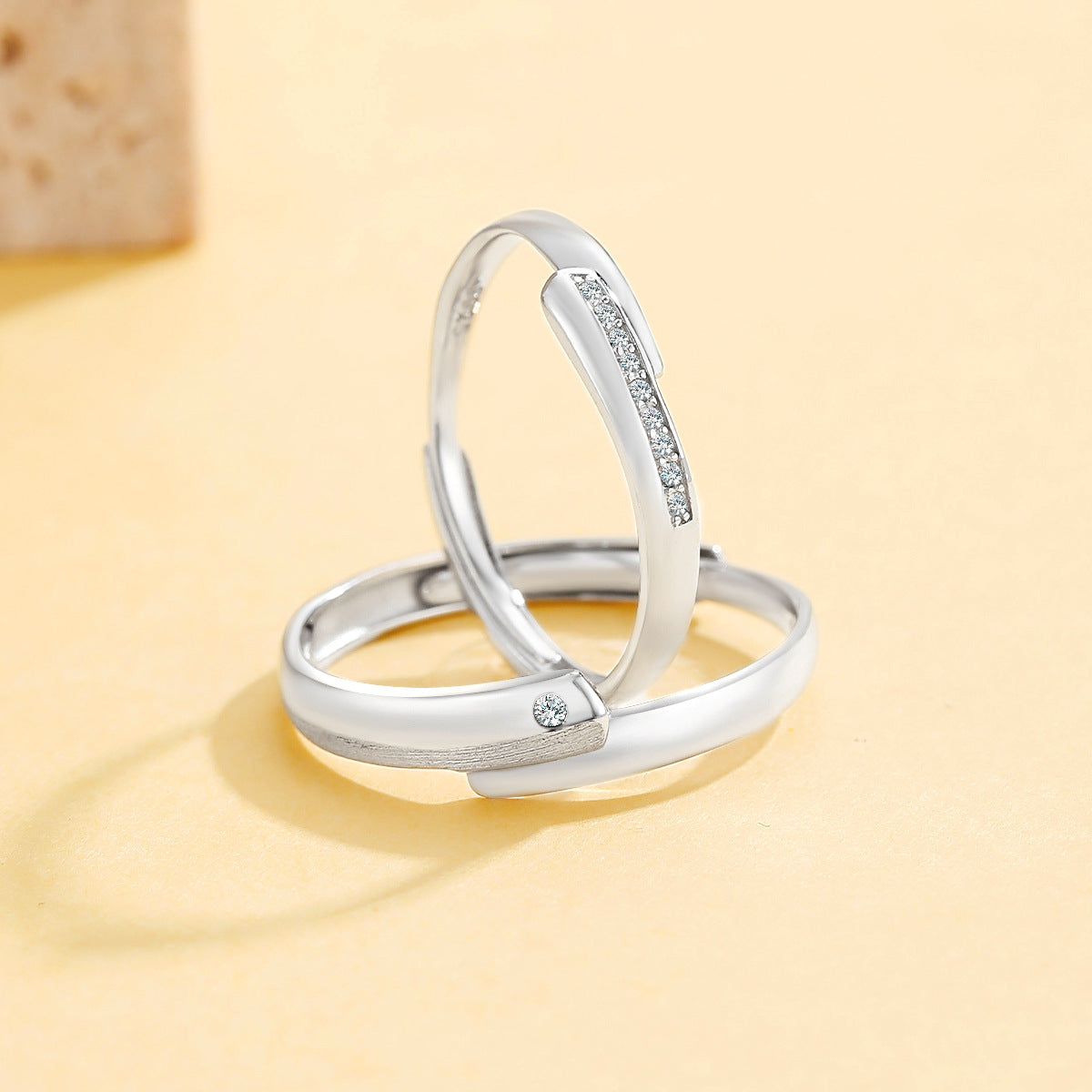 Planderful S925 Sterling Silver Heart Woven Couple Ring Elegant Adjustable Opening For Couples