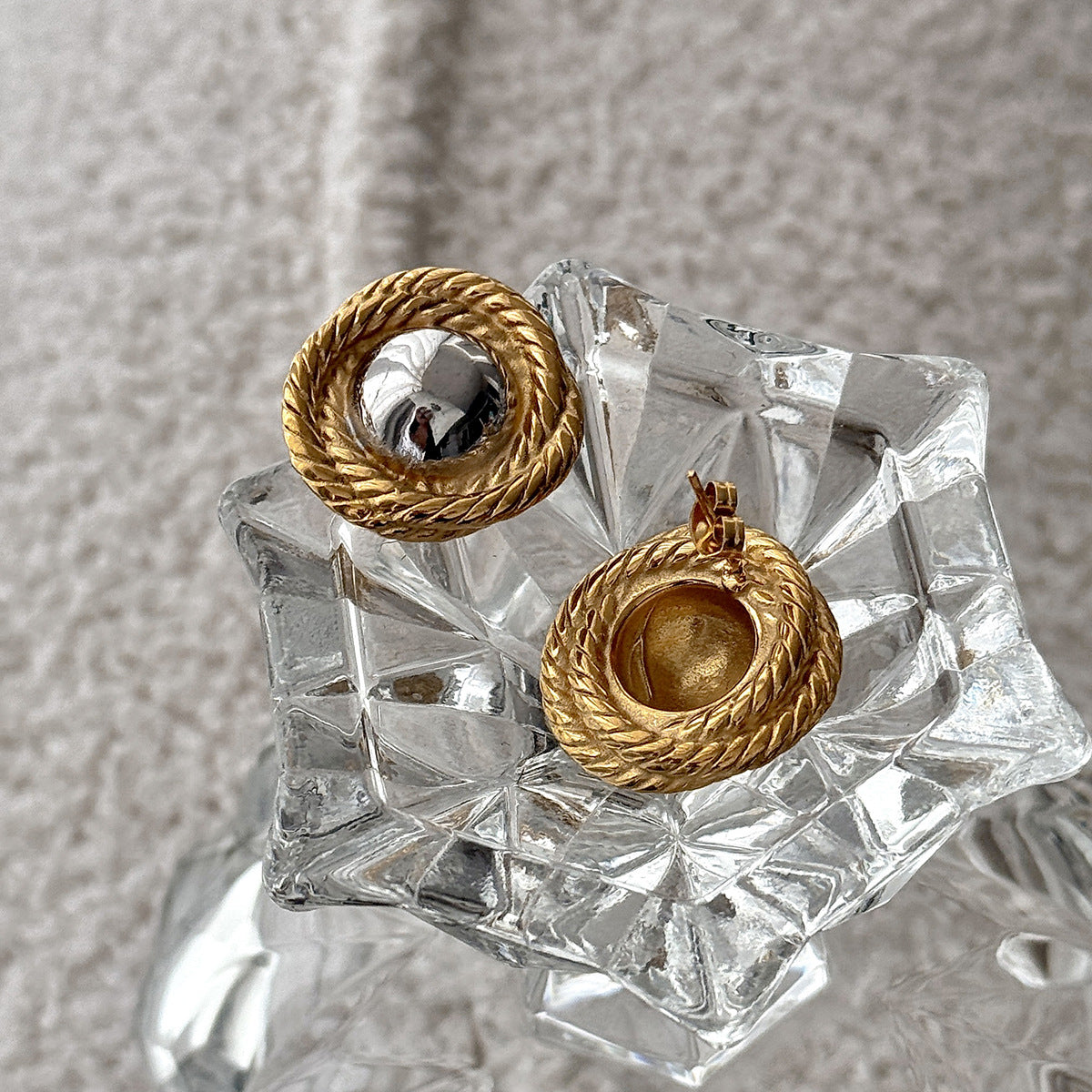 Planderful Vienna Verve Stainless Steel Stud Earrings For Women Textured Oval Beaten Texture