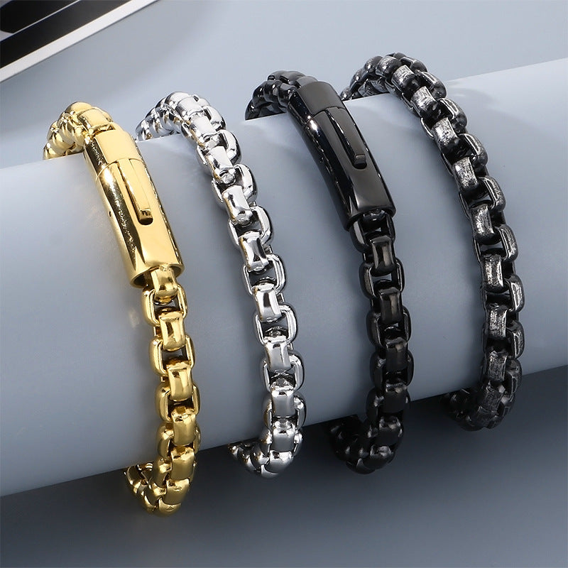 8mm Stainless Steel Square Pearl Round Buckle Unisex Bracelet Business Style