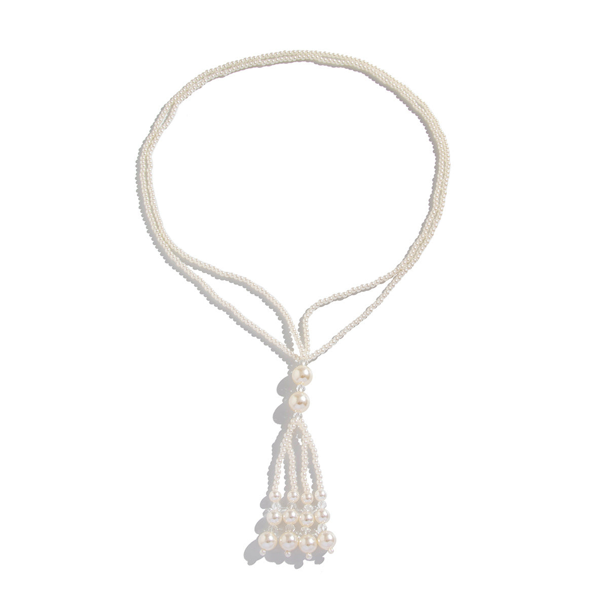 Layered Pearl & Crystal-Style Tassel Long Necklace