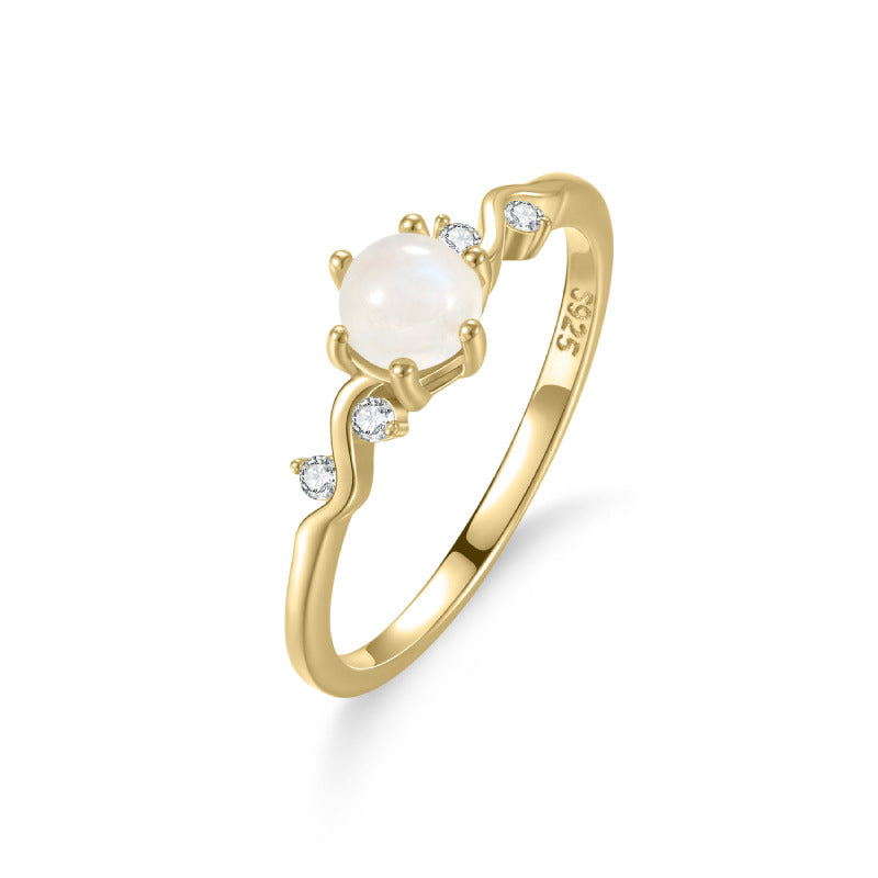 Ins Wind Moonstone Ring Gold Women's S925 Silver Opal Design