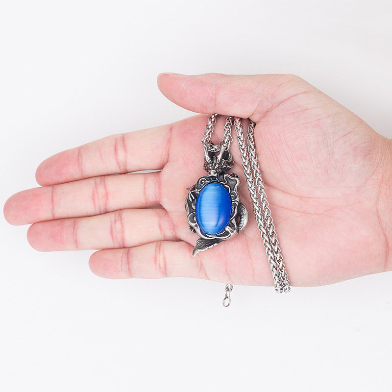 Steel Necklace – Elegant Chinese Dragon Ball Totem Pendant For Everyday Wear Planderful